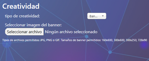 Sección en la cual vas a subir el archivo de imagen que se va a mostrar a los potenciales espectadores de tu anuncio.