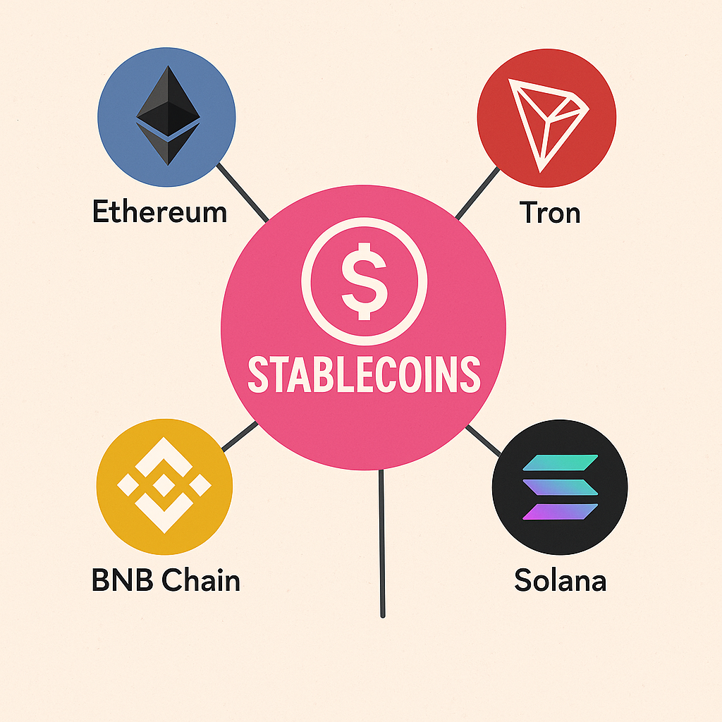Ethereum y Tron son algunas de las blockchains con más cantidad de stablecoins