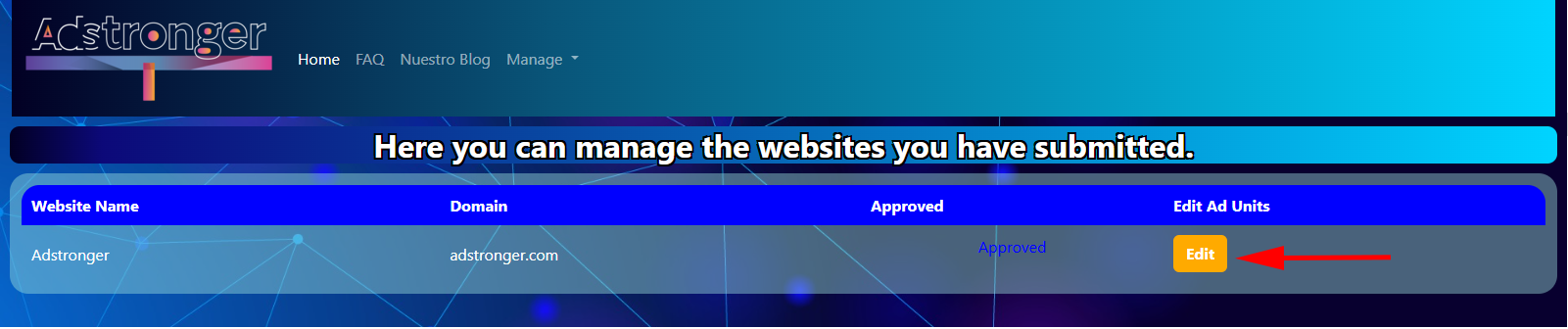 Editar unidades de anuncio para el sitio web correspondiente